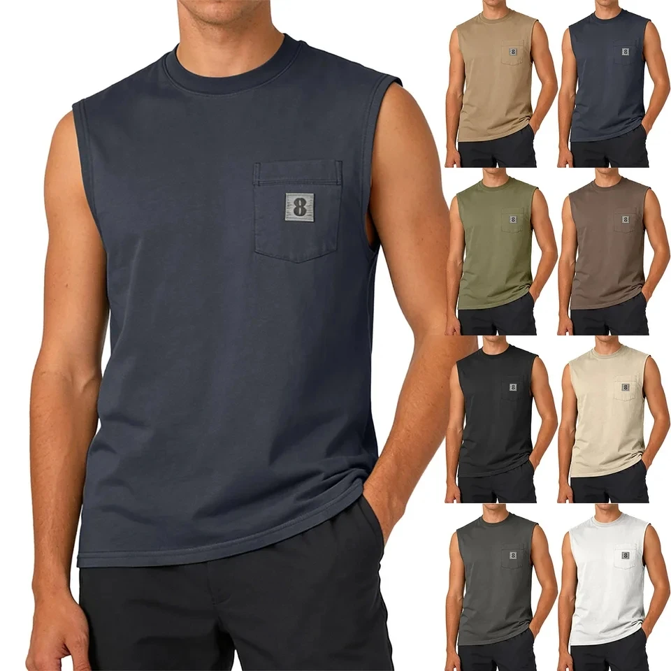 Summer New Round Neck Vest Men's Daily Fitness Sports Sleeveless T-Shirt Jogger Gym Running Bodybuilding Tank Tops Man Clothes