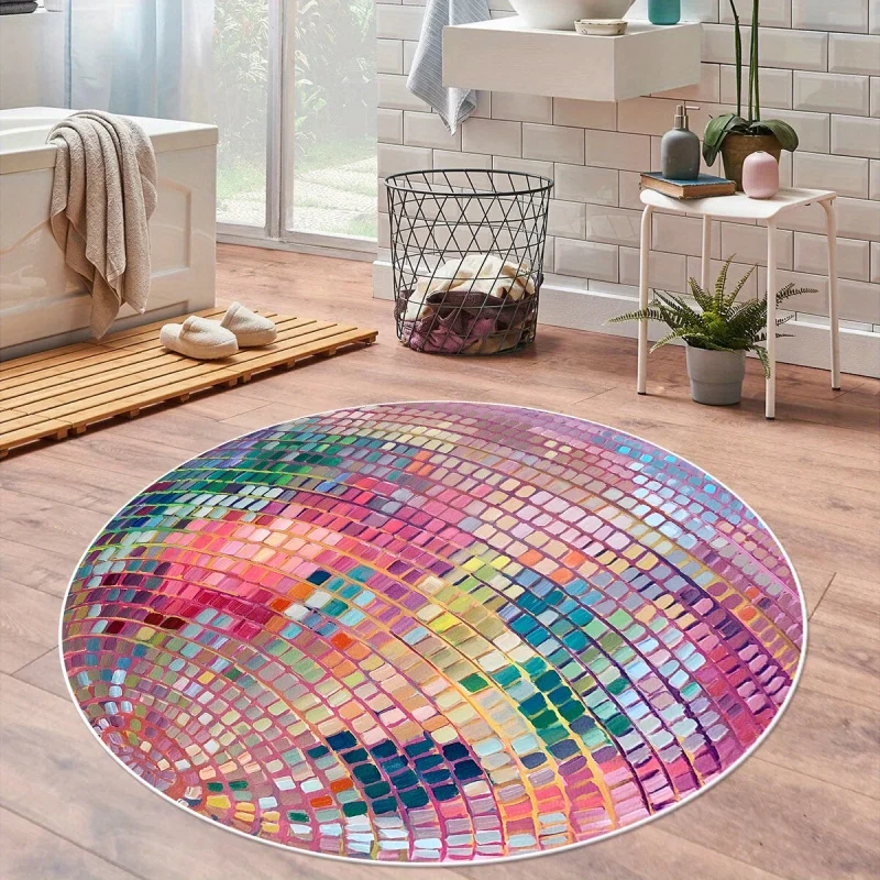 VIKAMA Colourful Disco Ball Round Rug Soft and Non-Slip Living Room, Bedroom, Wardrobe Area, Playroom Carpet Home Decor