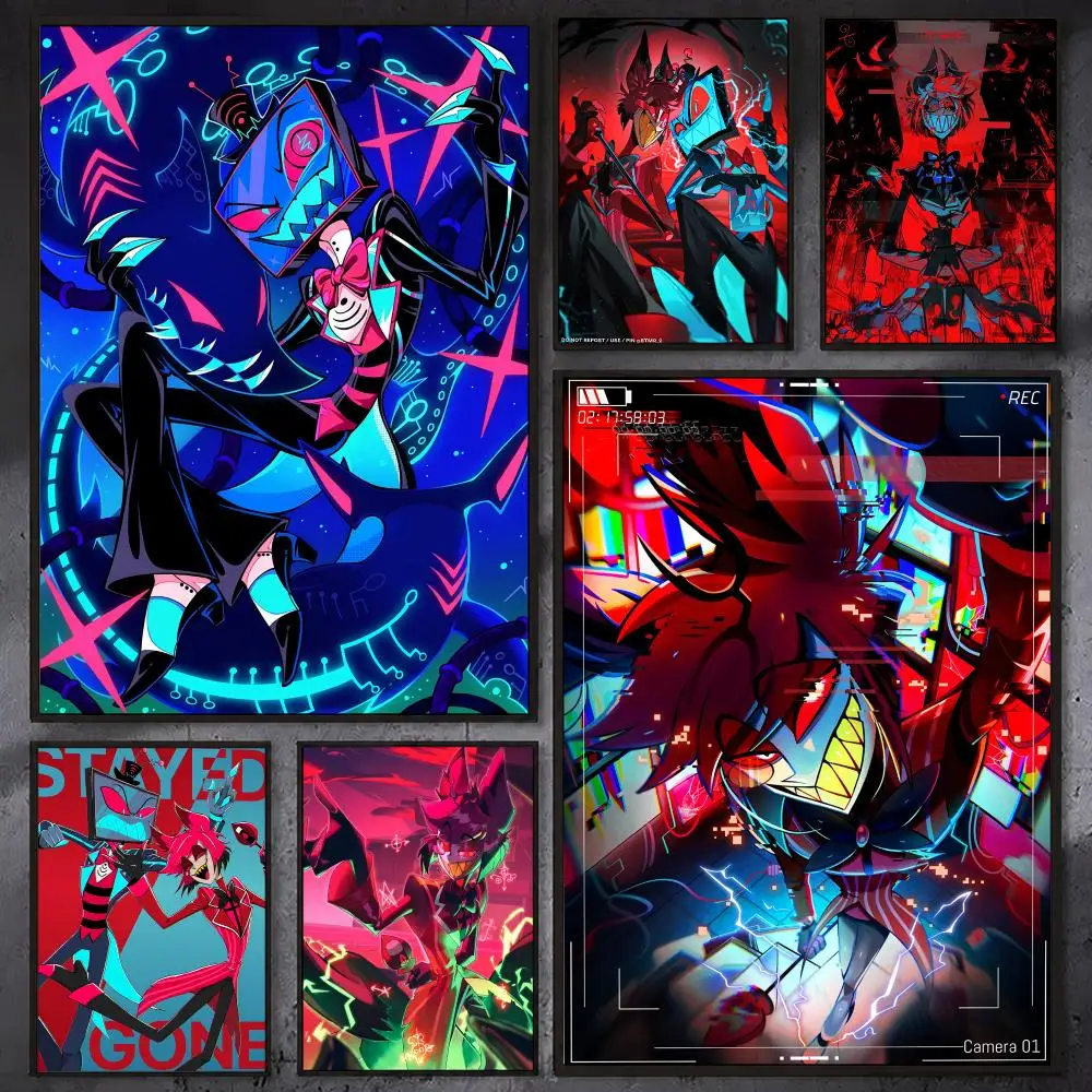 Anime H-Hazbin H-Hotel Alastor Poster Waterproof Sticky Wall Art Print For Bedroom Living Room Hallway Bar Home Decor
