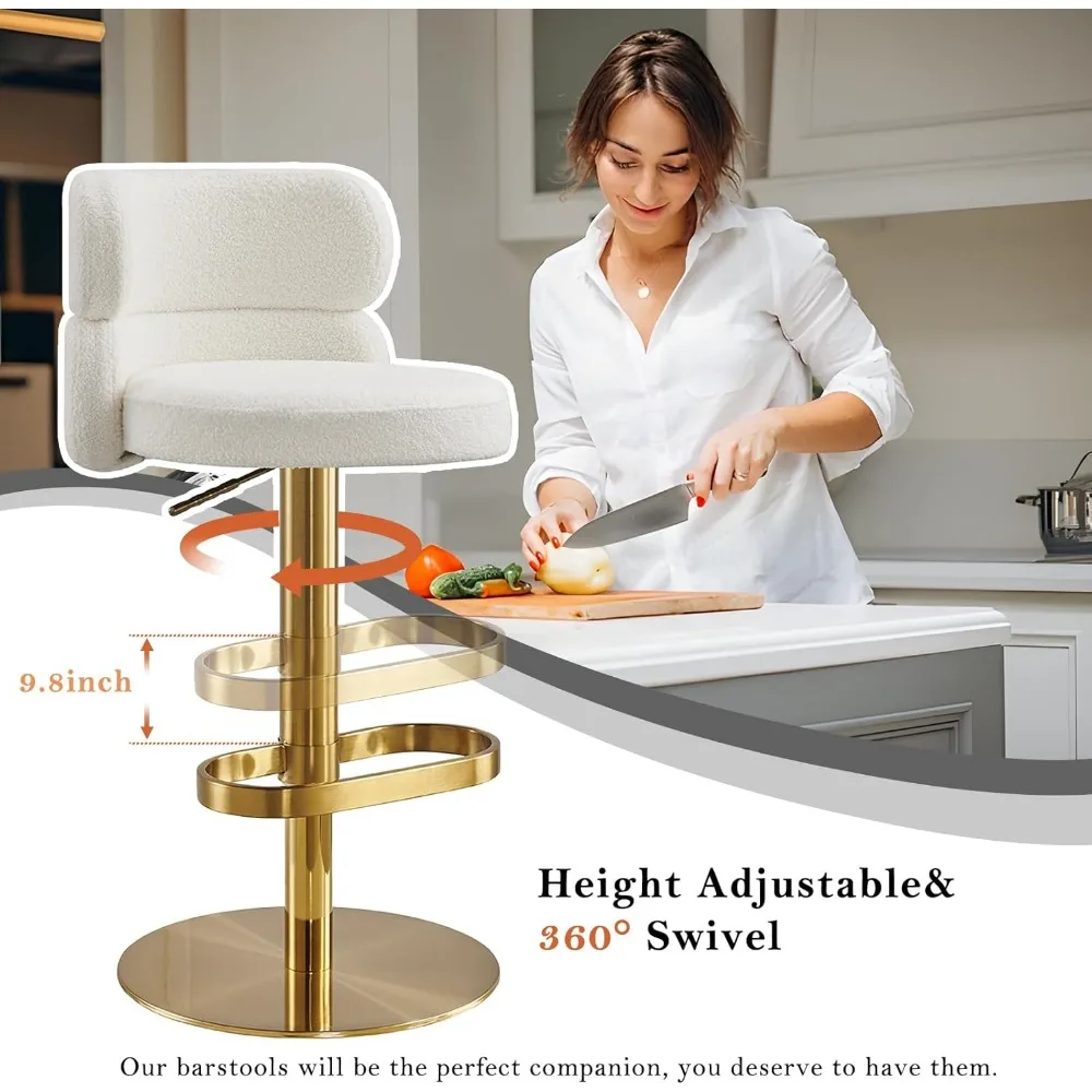 Counter Height Bar Stools with Back Modern Adjustable Height Barstools Swivel Bar Chair Gold Legs for Kitchen Island Counter