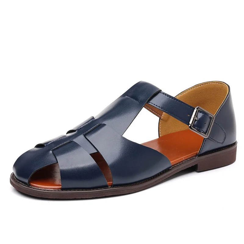 

Men's Handmade Leather Closed Toe Roman Sandals Breathable Casual Low Heel Outdoor Beach Shoes Designer Sandals