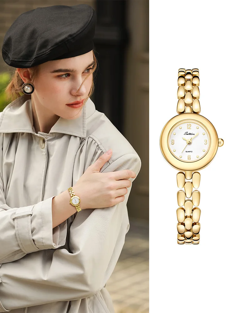 SOTOIRU Vintage Watch  Simple Round Quartz Gold Watch Ladies Fashion Small Wristwatch Gifts For Women With Gift Box