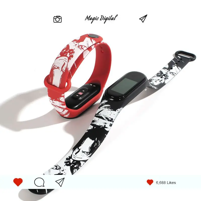One Piece Luffy Strap for Xiaomi Mi Band 7 6 5 4 3 Wristband Cartoon Anime TPU Soft Bracelet Wrist Straps Smartwatch Accessories