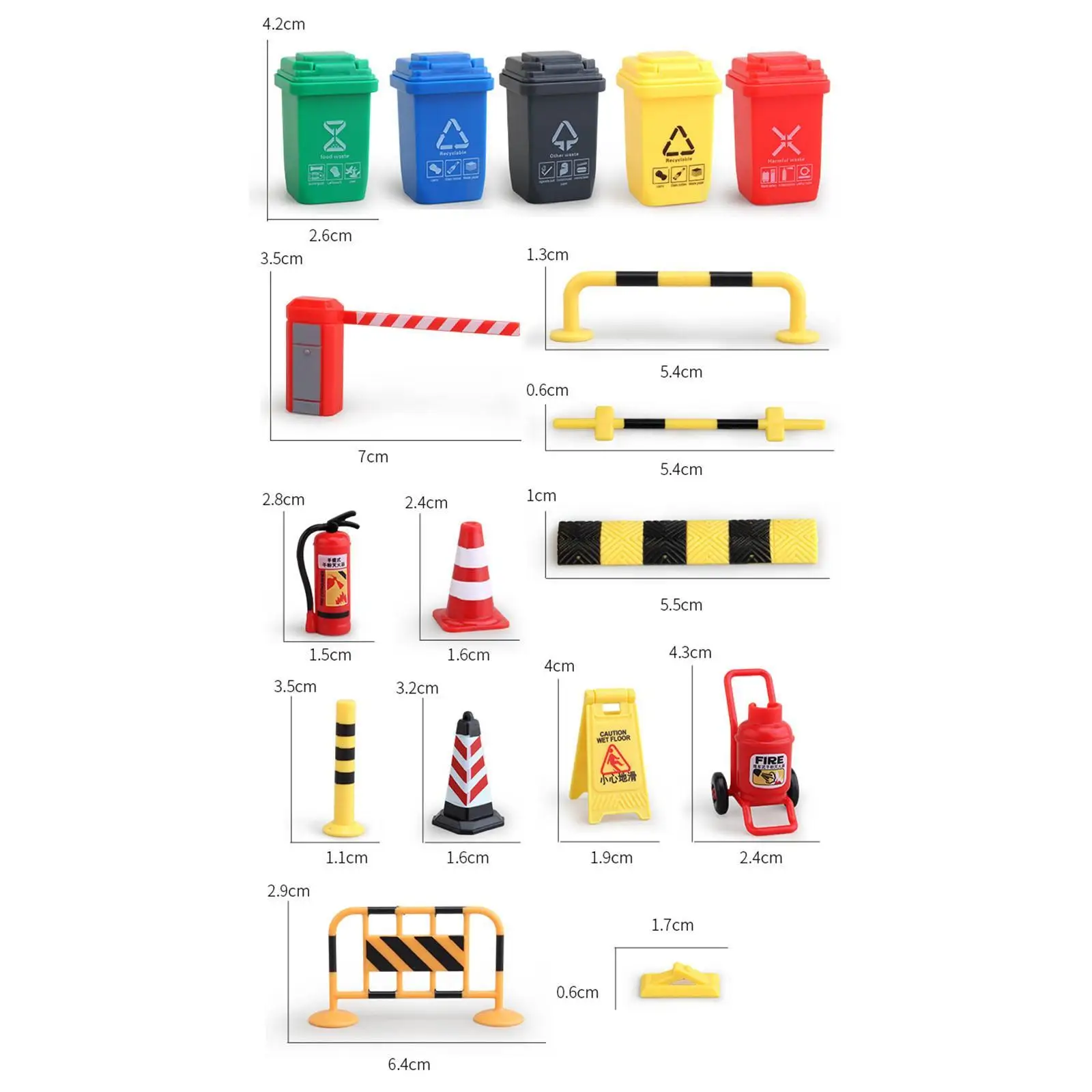 Garbage Classification Mini Recycle Cans with Street Signs ABS Curbside Set for Kids Sorting Learning Toy