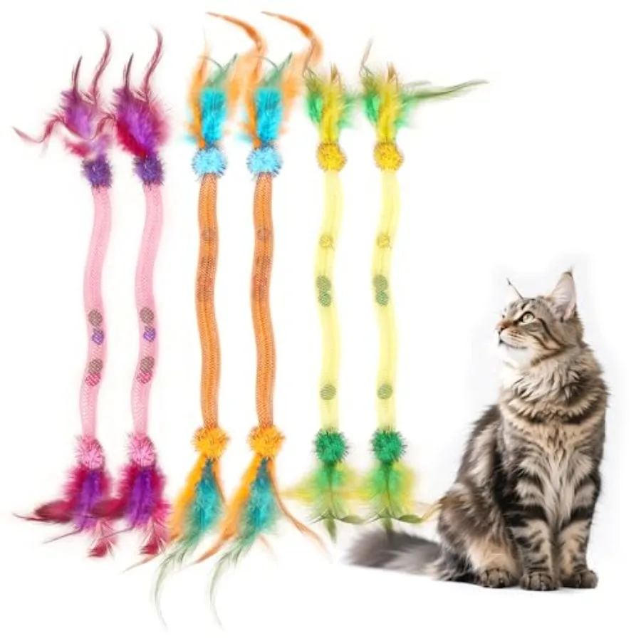 

Игрушки из кошачьей мяты для кошек, 6 упаковок, сетчатые трубки с перьями и колокольчиками, интерактивный жевательный набор для домашних кошек, котят