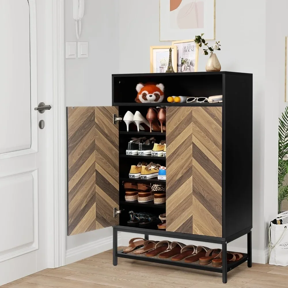 

Shoe Cabinet, 7-Tier 24 Pairs Shoe Storage Cabinet with Doors and 3 Adjustable Shelves, Wooden Shoe Organizer Cabinet