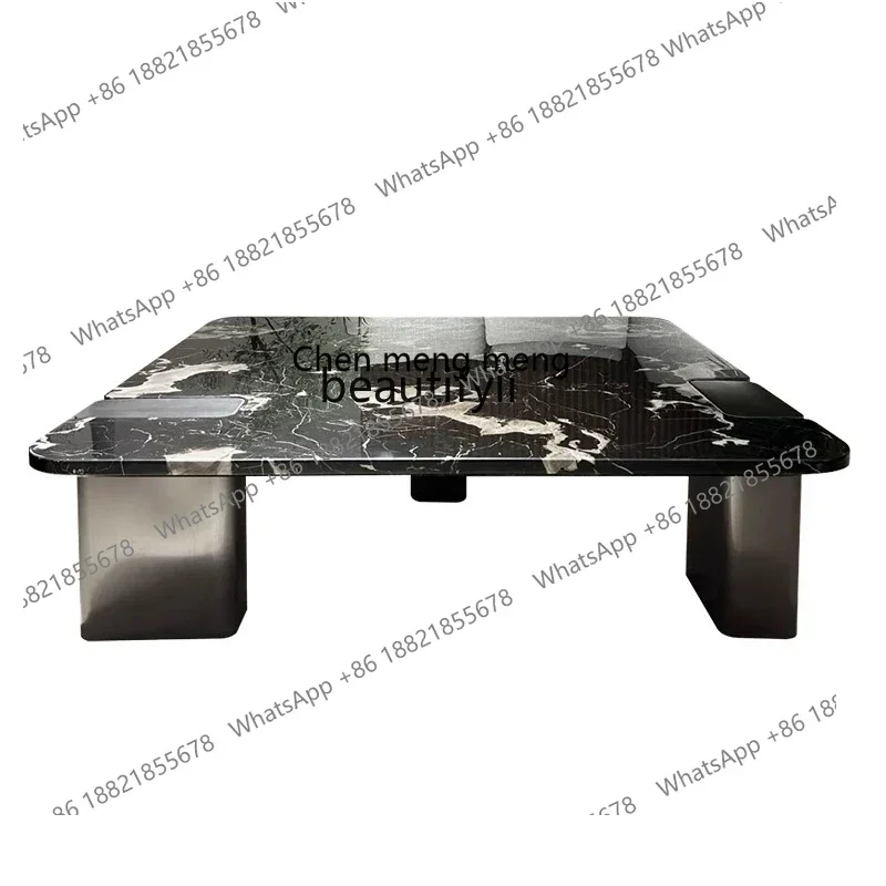 

X CQYBlack rose natural marble Italian light luxury living room square suspended creative coffee table