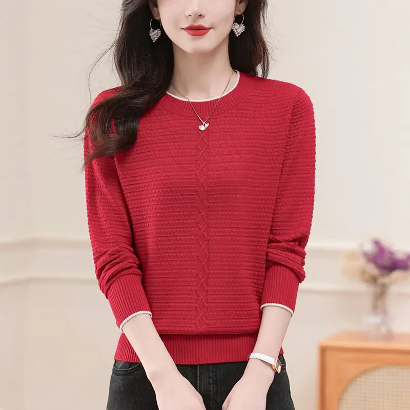 

Spring Autumn New O-Neck Knitted Pullover Sweater Women Fashion Long Sleeve Knitwear Female Mom Casual Loose Jumper Tops W1134
