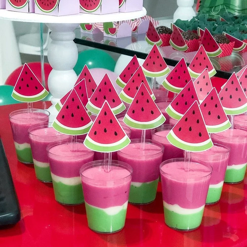 20pcs Multi Type Watermelon Cupcake Toppers Paper Cake Toppers for Watermelon Birthday Summer Pool Party Decoration Supplies