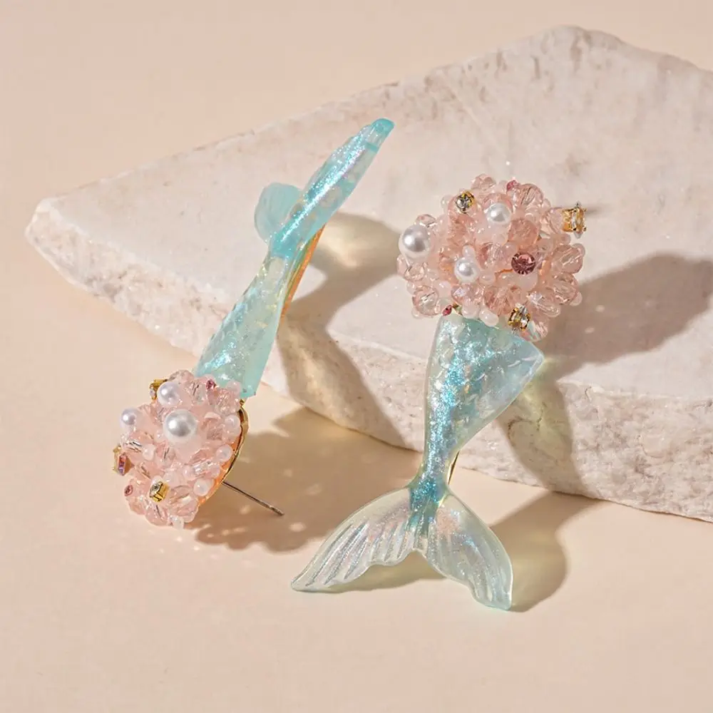 أزياء حلوة حورية البحر الراتنج الأقراط لطيف الساطع ذيل السمكة انخفاض الأقراط الأذن مجوهرات عطلة الشاطئ نمط الأقراط الشاطئ