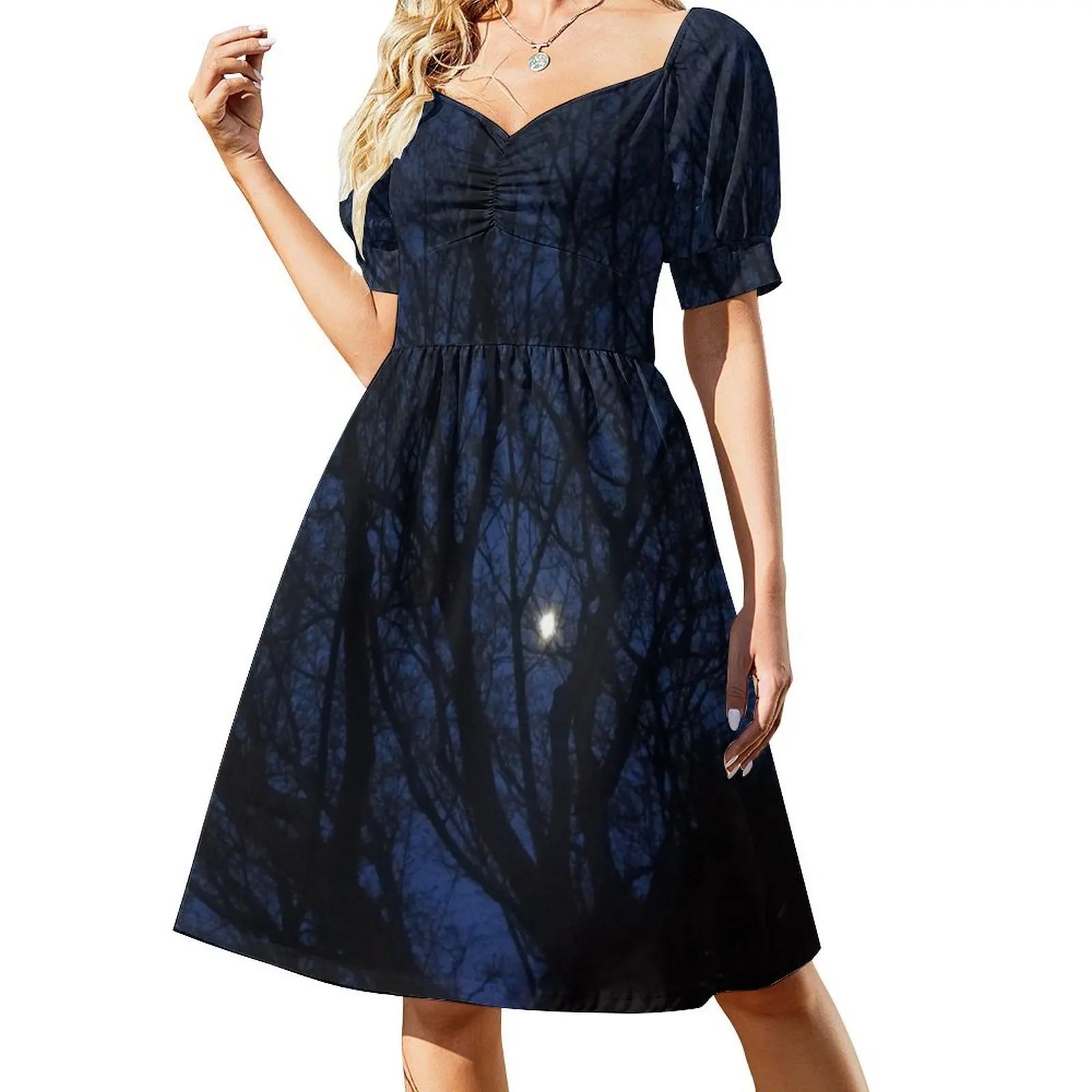 

Twilight Moon Tree Silhouette Short Sleeved Dress summer dress woman 2025 trendy summer dresses ladies 2025 Dress