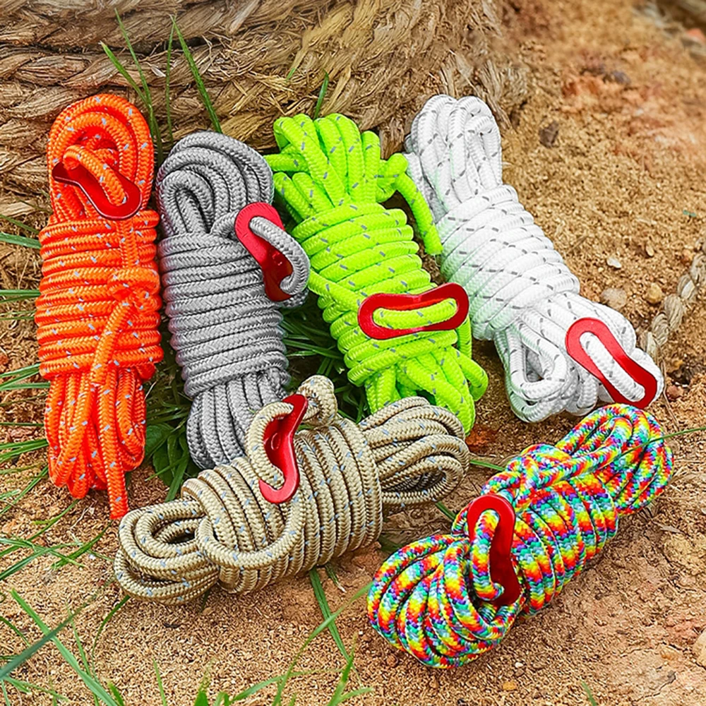 1 Pcs Reflective Windproof Rope 6mm Tent Ropes 300kg Tension Parachute Ropes Outdoor Camping Nightward Reflective Windproof Rope