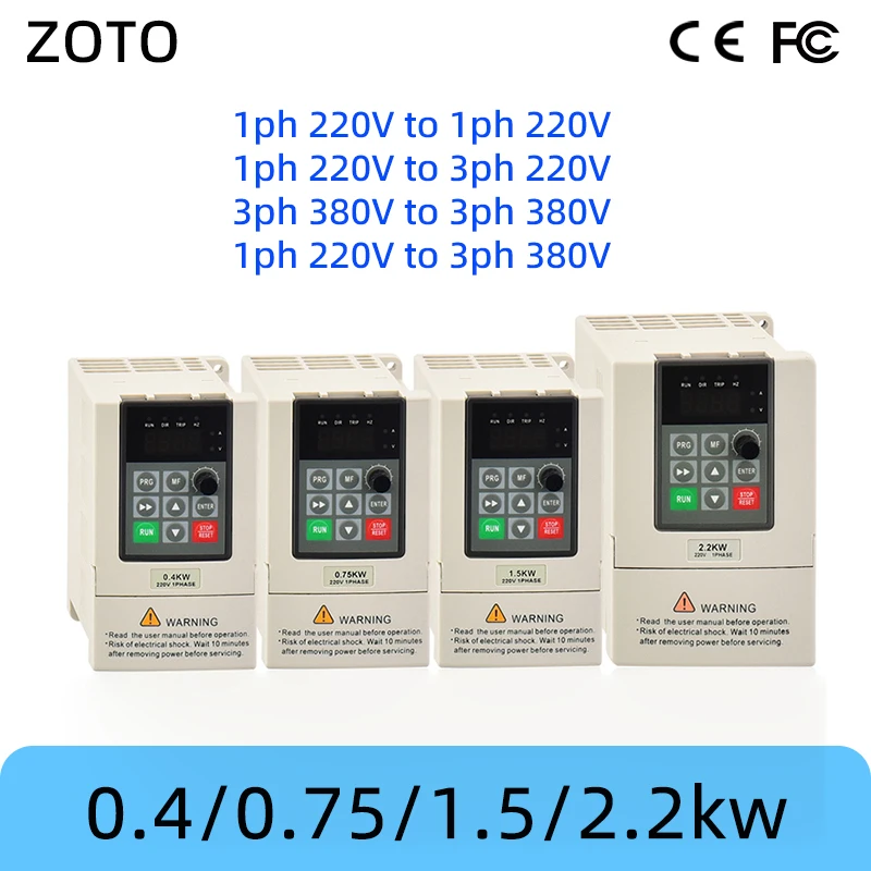 

VFD Inverter 0.4KW 0.75W 1.5W 2.2KW 220V 380V Motor Speed Adjustable Frequency AC Drive