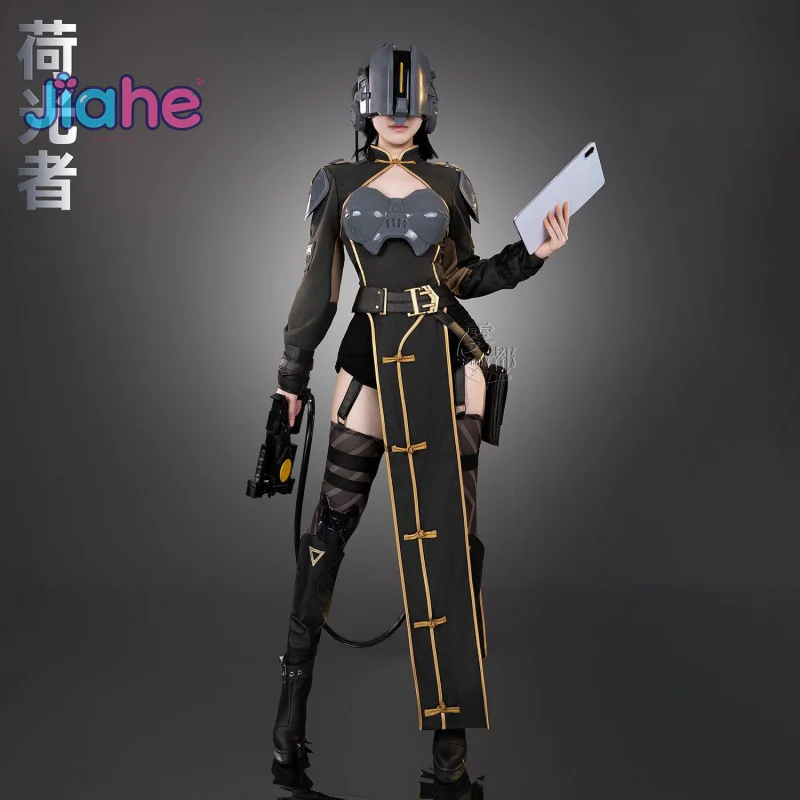Game Anime Fendi INCARNATION Cosplay Costume Female Sexy Halloween Carnival Black Long Dress Helmet Props Socks Armor Full Set