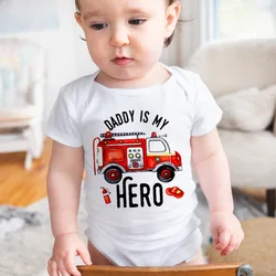 Daddy Is My Hero Baby Bodysuit Cartoon Fire Truck Print Toddler Jumpsuit Summer Short Sleeve Newborn Outfits Boys Girls Clothing