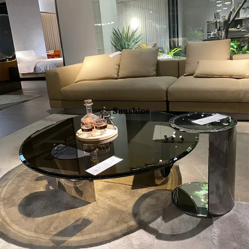 

Light luxury coffee table living room household Italian high-end glass suspended tea tableTJ