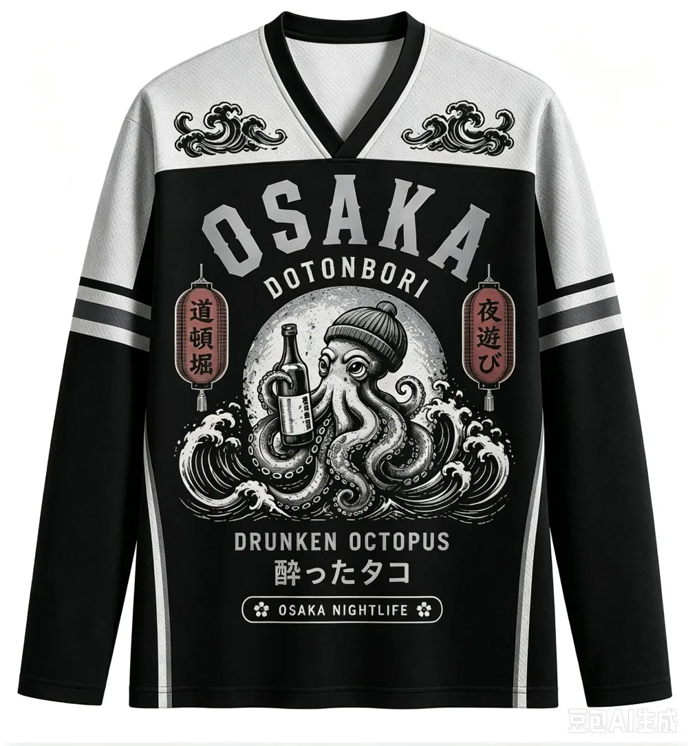 2026 Japanischer Stil Oktopus-Muster 3D-Druck Langarm-T-Shirt mit V-Ausschnitt für Männer und Frauen Street-Punk-Stil Outdoor-Freizeit-Oberteil – Detail 7