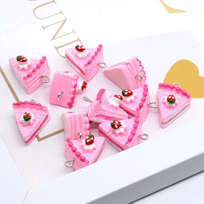 10pcs 3D Mini Strawberry Cake Resin Charms Simulated Triangle Cakes Pendant For Earring DIY Crafts Jewelry Make