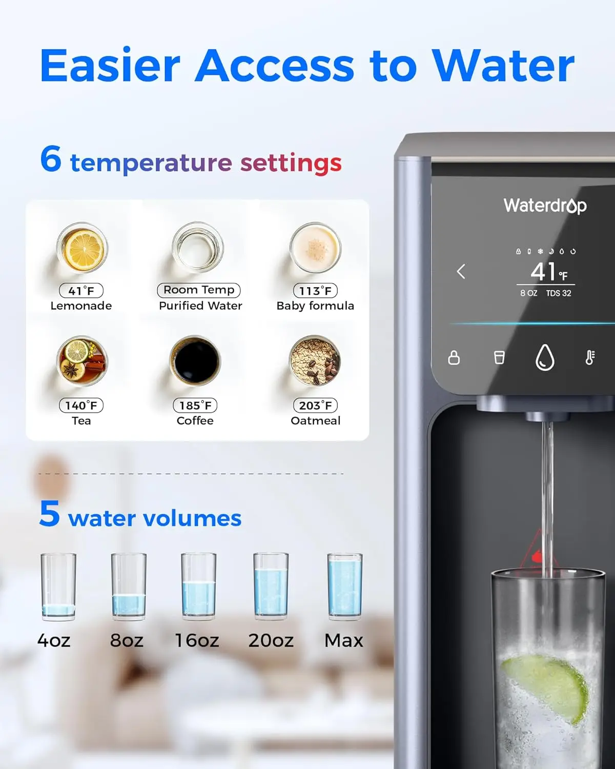 [Caliente y frío] Sistema de ósmosis inversa para encimera Waterdrop WD-A1, incluida jarra con filtro de agua Waterdrop con 1 filtro