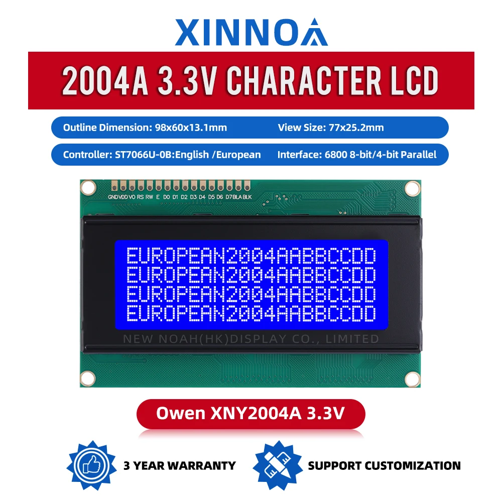 European Blue Film White Letters 2004A 3.3V Character LCD Module 4*20 4X20 Support Customized Language ST7066U Spot Module