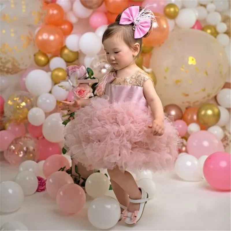 Schöne rosa Baby Blumen mädchen Kleid erste Geburtstags kleid Prinzessin geschwollen feiern Feier Party Kinder Kleidung für Fotoshootings