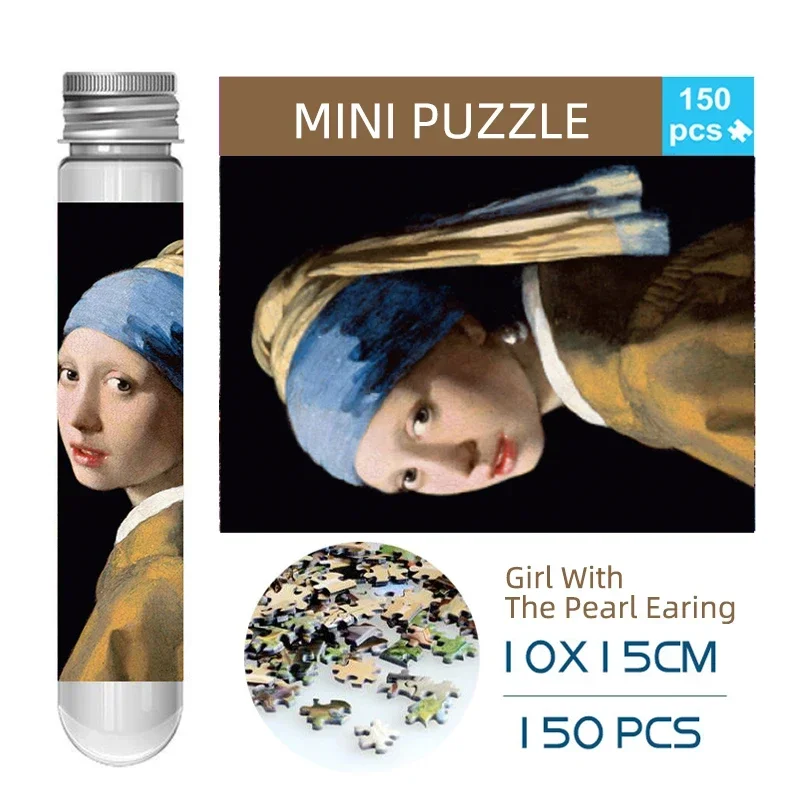 150PCS Mini Test Tube Jigsaw Puzzles The Girl with the Pearl Earring Decompression Toy Fridget Puzzle Game Family Decoration