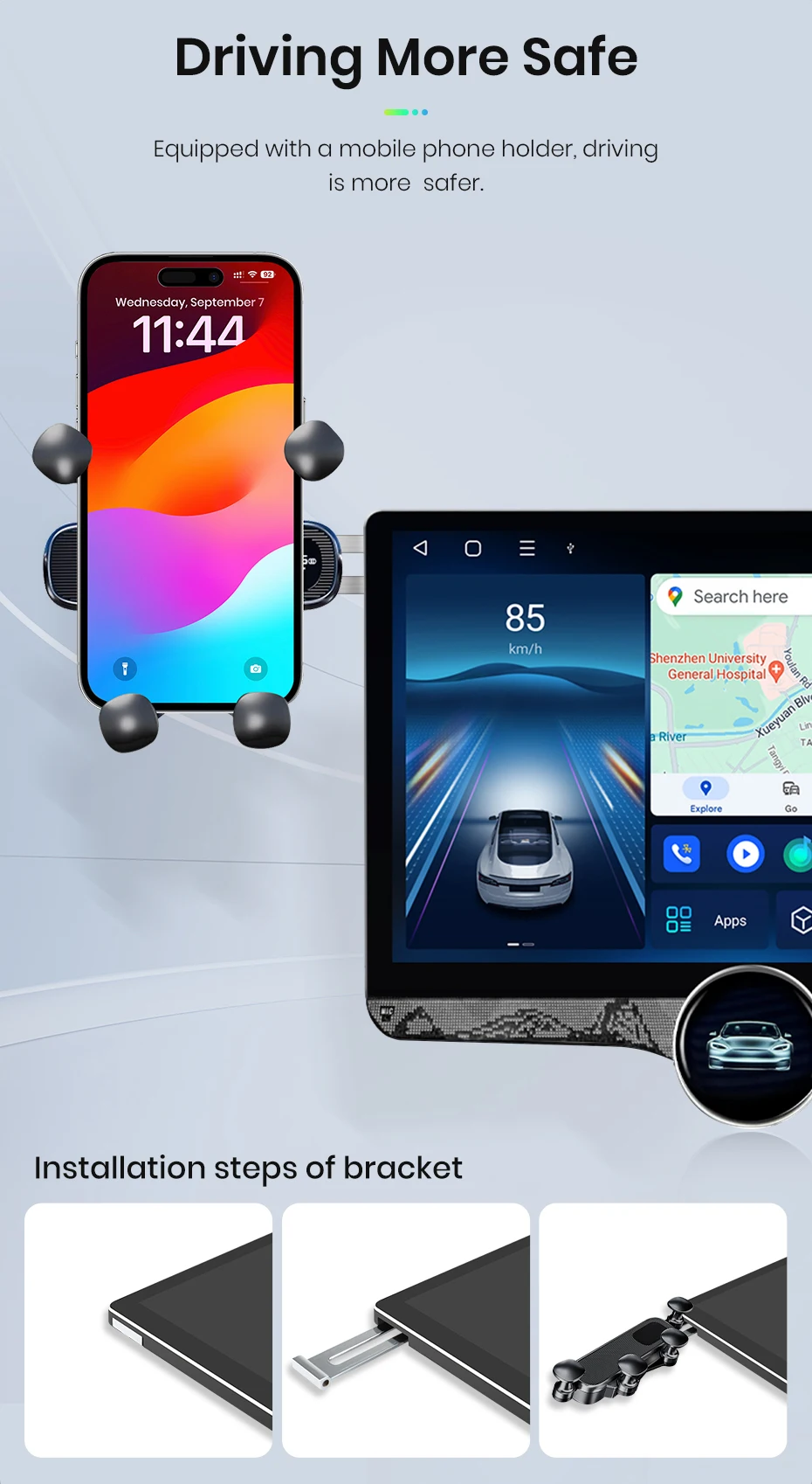 Junsun 11,5 Zoll 2K Touchscreen Kabelloses CarPlay für Apple Universelles Autoradio Android Auto Stereo Multimedia-Videoplayer Intelligente Fahrzeugsysteme 2 Din Autoradio-Haupteinheit GPS-Navigation BT 4G WIFI 8-Kern FM AM DSP RDS SWC DAB – Detail 7