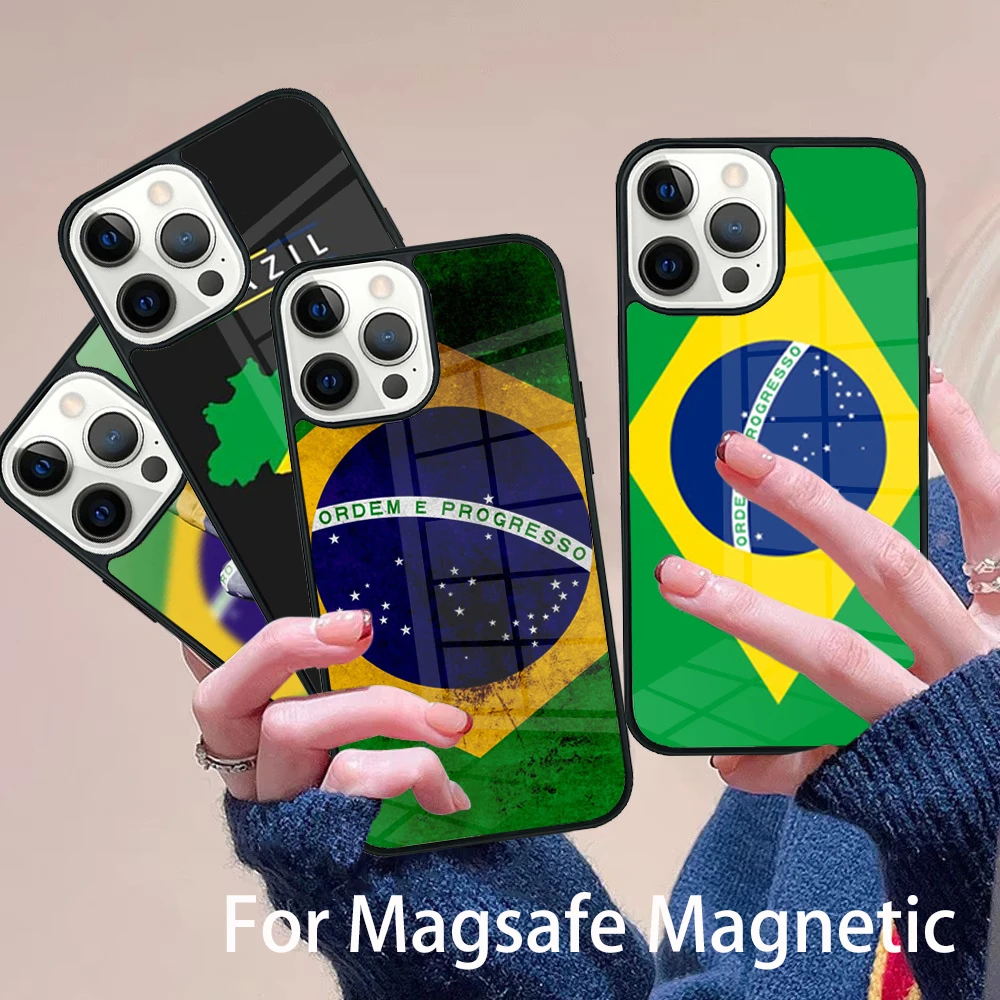 

Brazil Distressed Brazilian Flag Phone Case Magesafe Magnetic Wireless Cover For IPhone 16 11 12 13 14 15 Pro Max Plus Mini