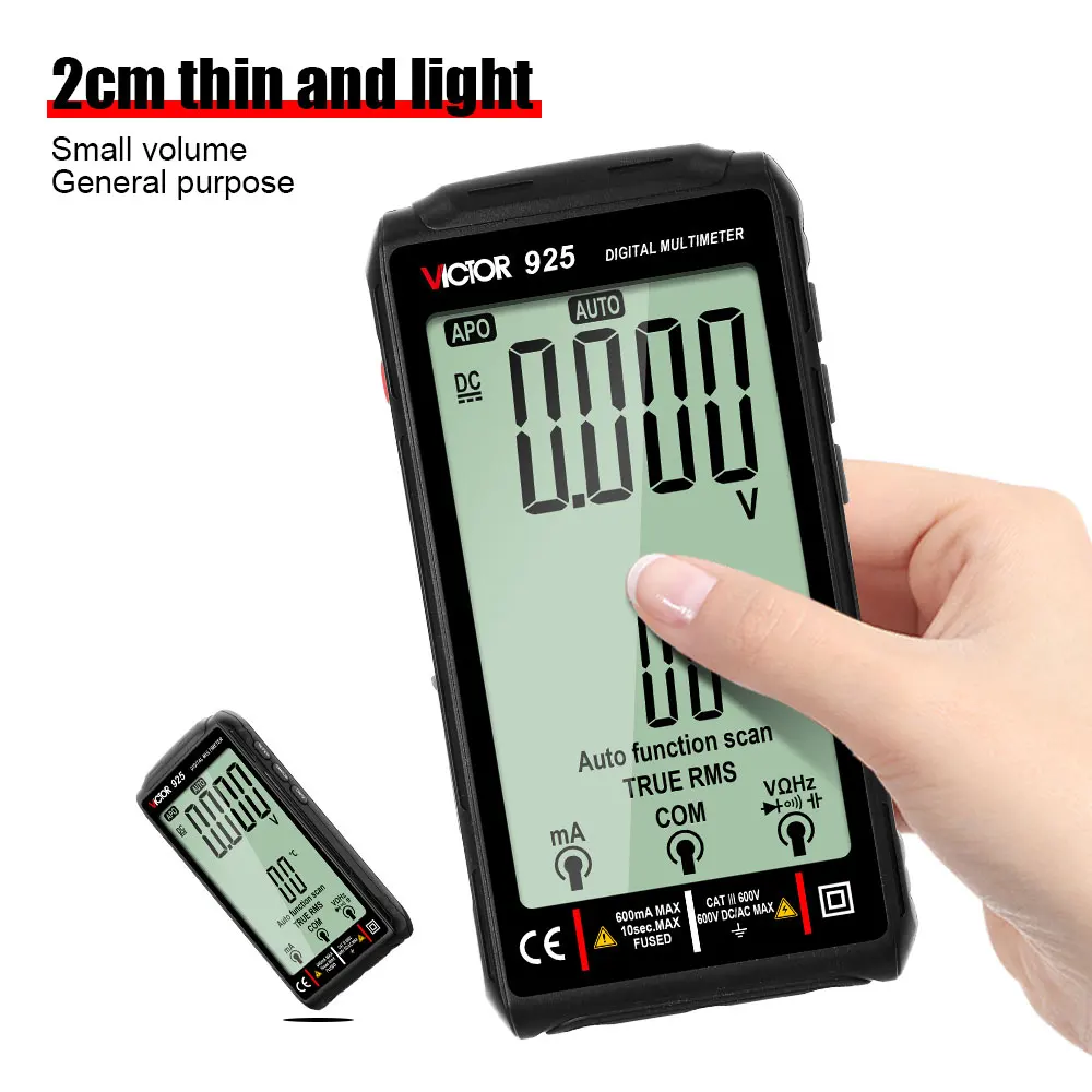 Imagem -06 - Victor 925 Multímetro Digital Tela Cheia 10000 Contagens Display Lcd Ncv Diodo 500mah Lithlum Bateria Frequence Novo Testador Inteligente