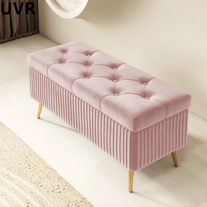 UVR Household Upholstered Cushion Shoe Cabinet Bench Entry Shoe Changing Stool Nordic Bedroom Bed End Stool Can Be Storage