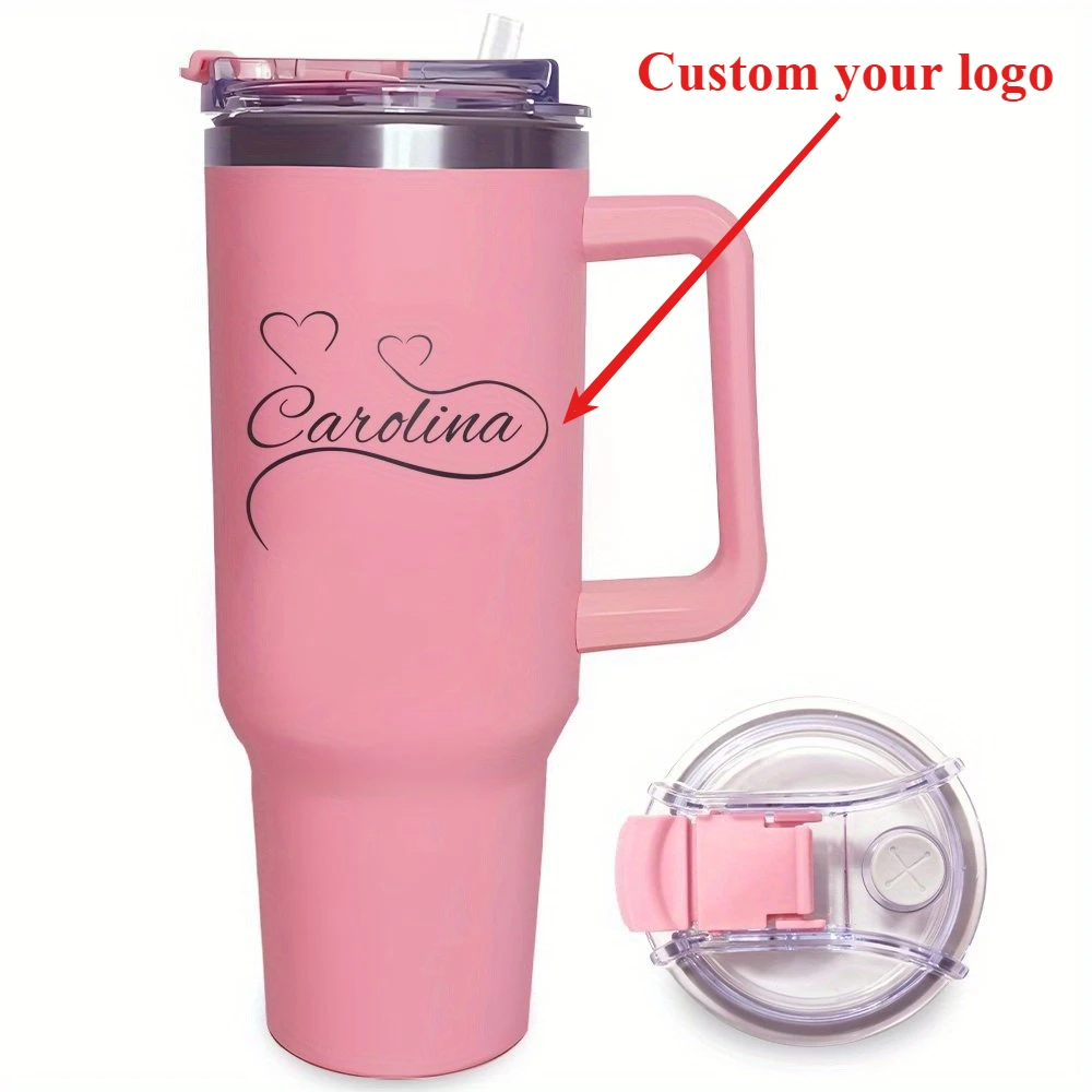 Vaso Térmico de Acero Inoxidable de 40 oz con Nombre o Texto Personalizado, Botella Térmica de Gran Capacidad, Termos para Mantener Bebidas Frías, Taza de Viaje para Café