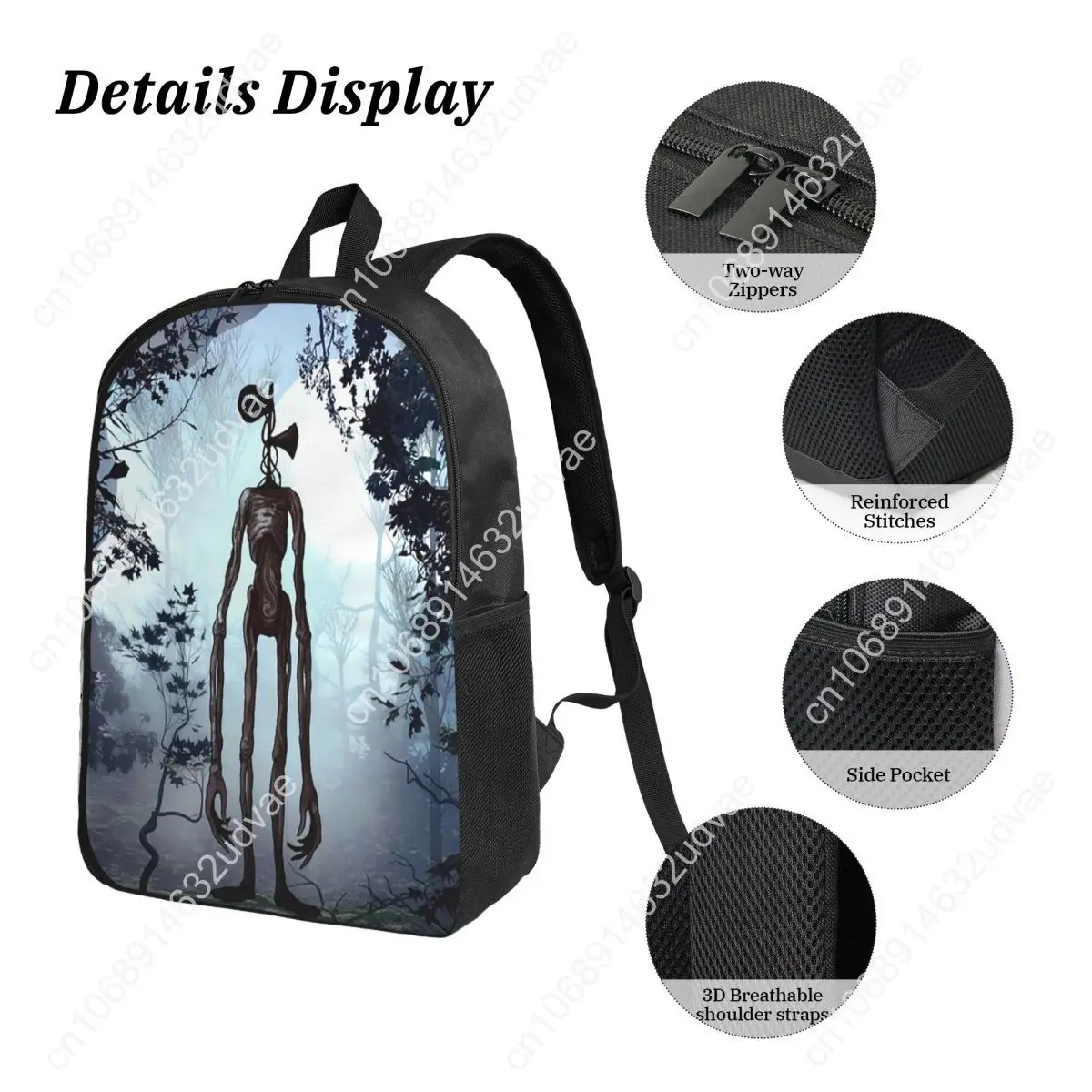 Siren Head In Dark Forest Backpack Student Boy Girl BookBag School Bag Laptop Shoulder Bags 3ps Insulated Lunch Bag Pencil Case