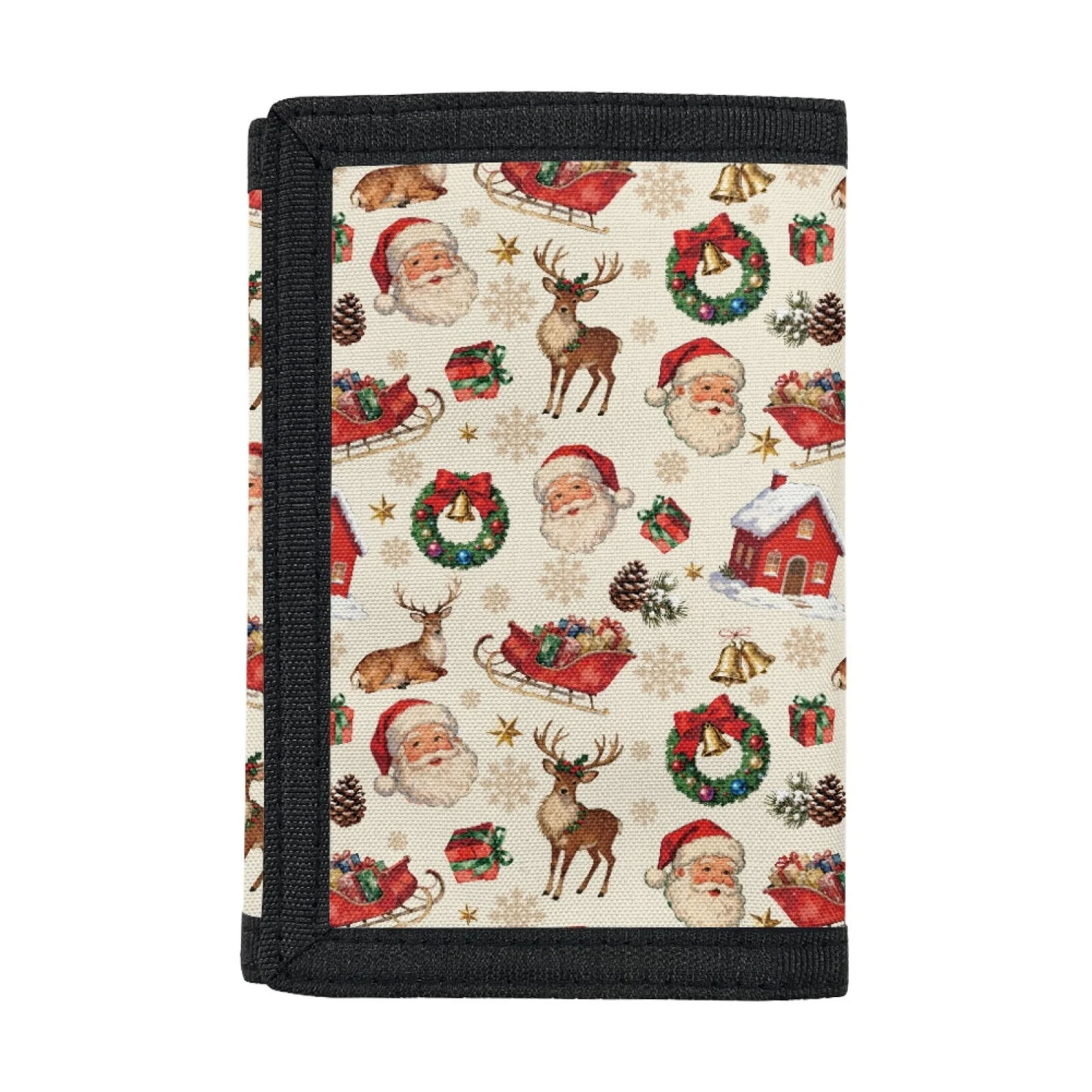 Kid Tri-Fold Wallets for Girls Boys Coin Purse Santa Claus Trifold Wallets Pocket for Teens Money Bag Birthday Christmas Gift