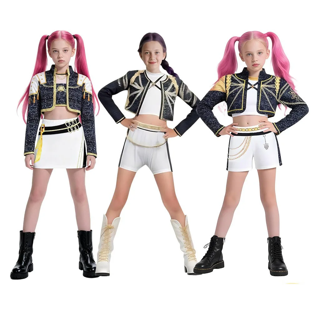 Kids Huntrix Golden Kpop Demon Hunters Rumi Mira Zoey Cosplay Costume Girls Birthday Party Halloween Stage Performance Clothes