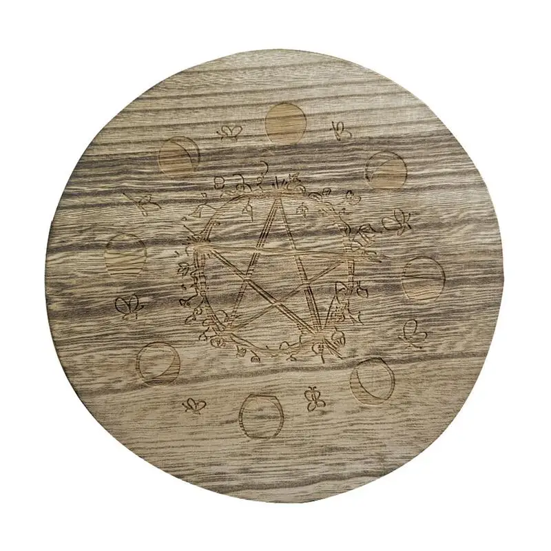 Star Pendulum Board Dowsing Wooden Dowsing Board Moon Phase Wooden Tray Candle Holder For Divination Wicca Meditation Altar Tile