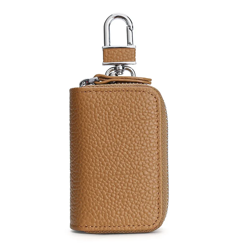 

2023 New Fashion Genuine Cow Leather Car Key Case Double Pocket Zipper Car and Houselod Key Bag Portable for Universal Models