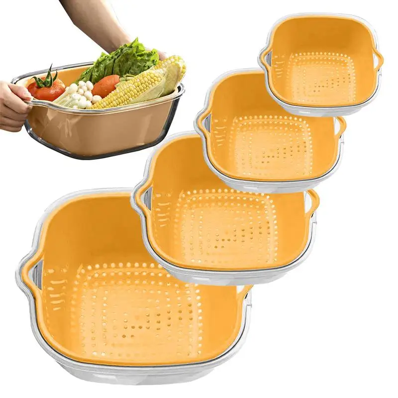 

Kitchen Colanders Bowl Set 2-layer Draining Basket Food Drain Basin Kitchen Sink Vegetable Drainer Fruit Basket Washing Basin