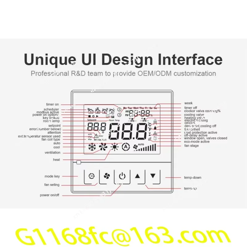 24V 0-10V HVAC RS485 modbus intelligent heating thermostat termostato