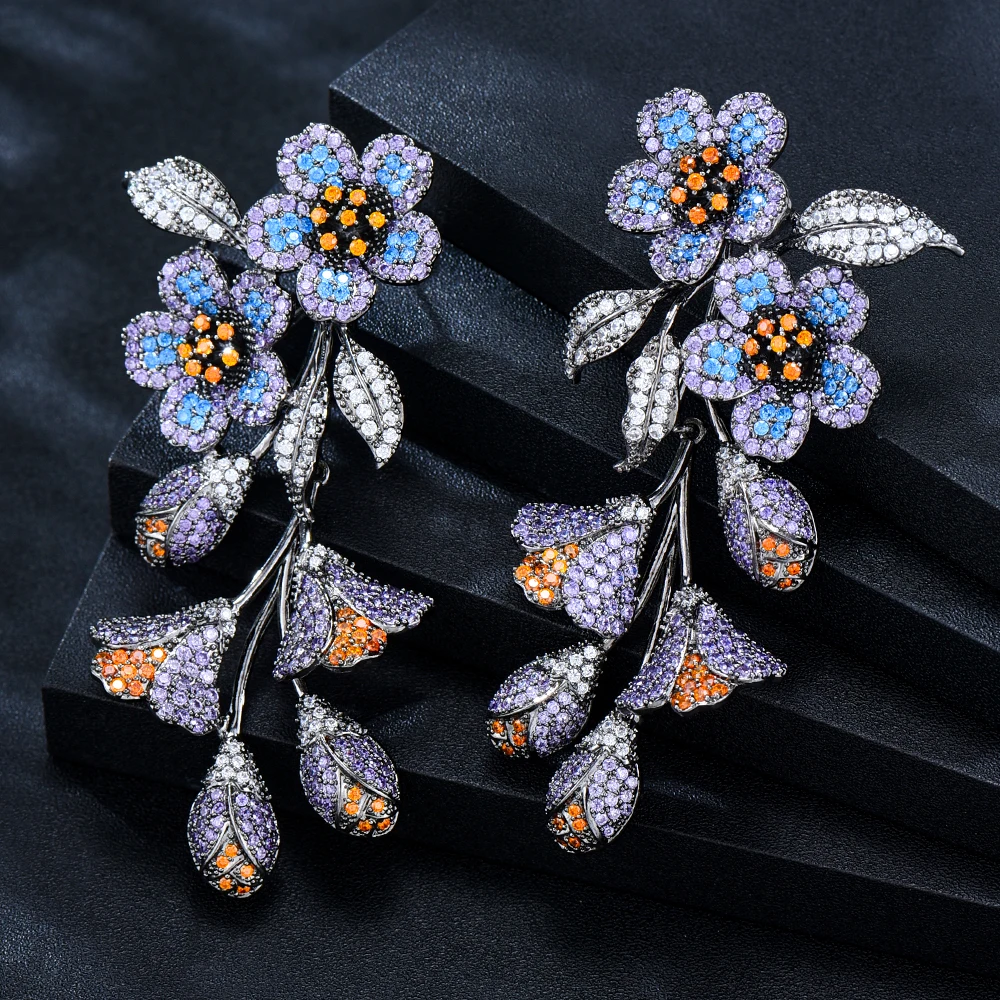 

Jimbora Charm Luxury Flowers Earrings for Women Wedding Cubic Zircon Fashion Engagement Party Jewelry pendientes mujer moda