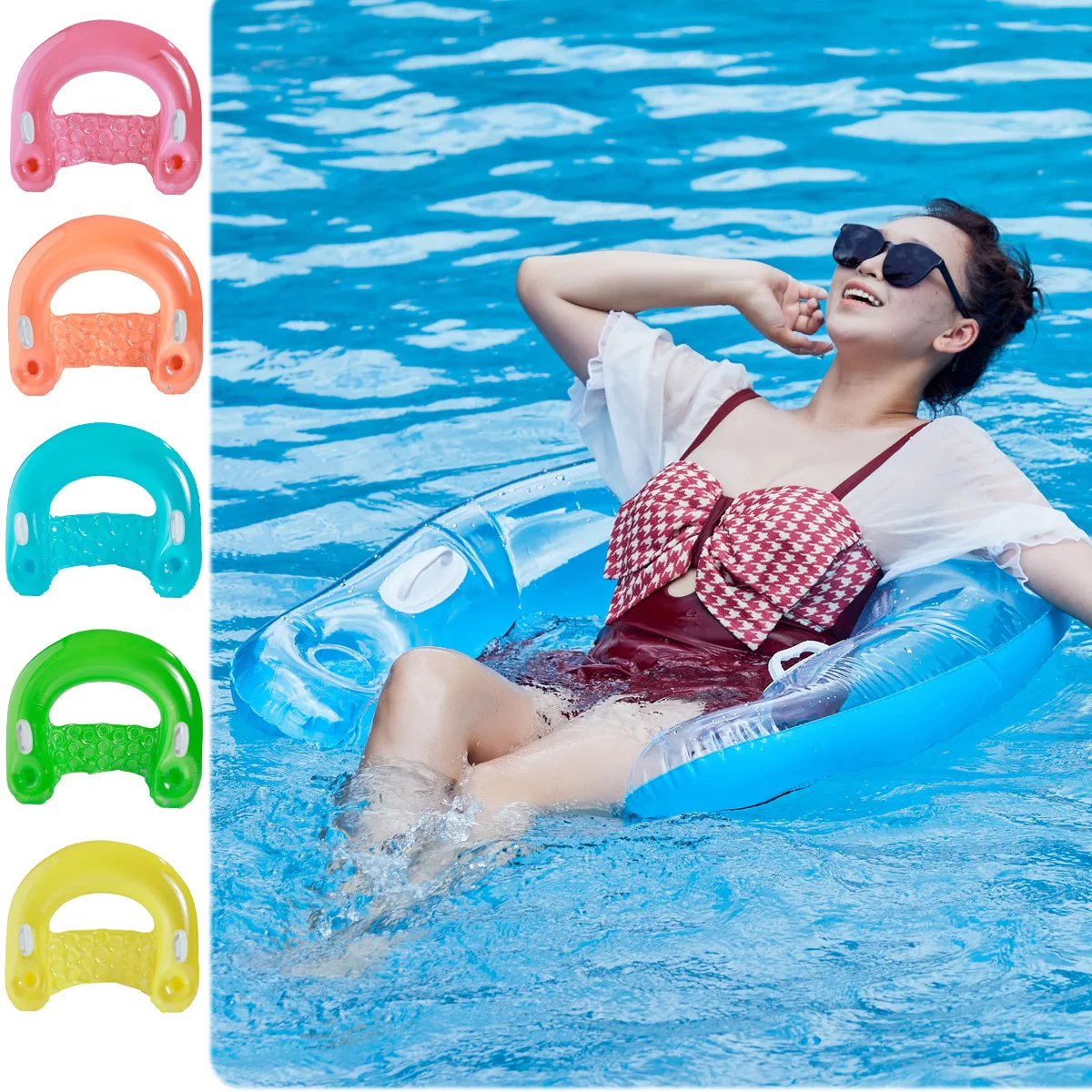 2026U Shaped Inflatable Float Thickened PVC Backrest Lounge Chair With Handle Adult Swimming Ring For Pool Water Play Relaxation