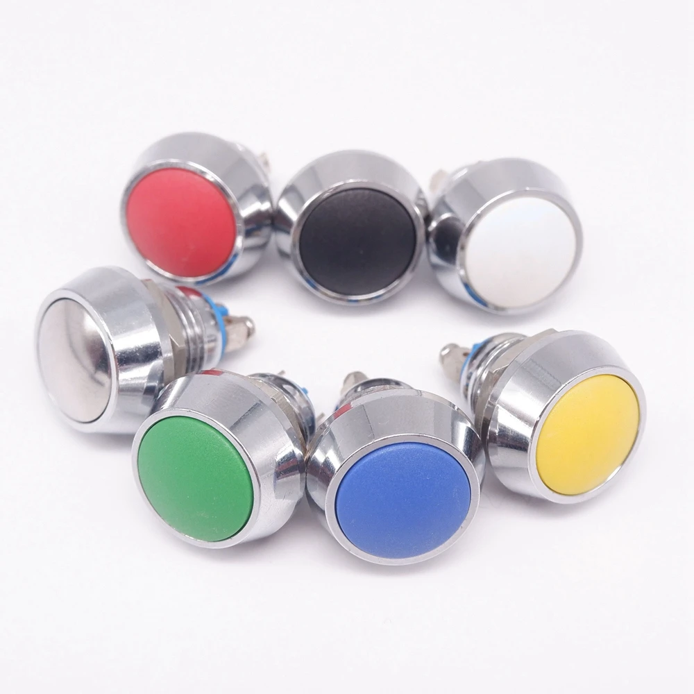 Metal Push Buttons 12mm Button Momentary Small Switch Start Mini Spherical Round Doorbell Switch 1NO Screw Terminal/Pin Terminal