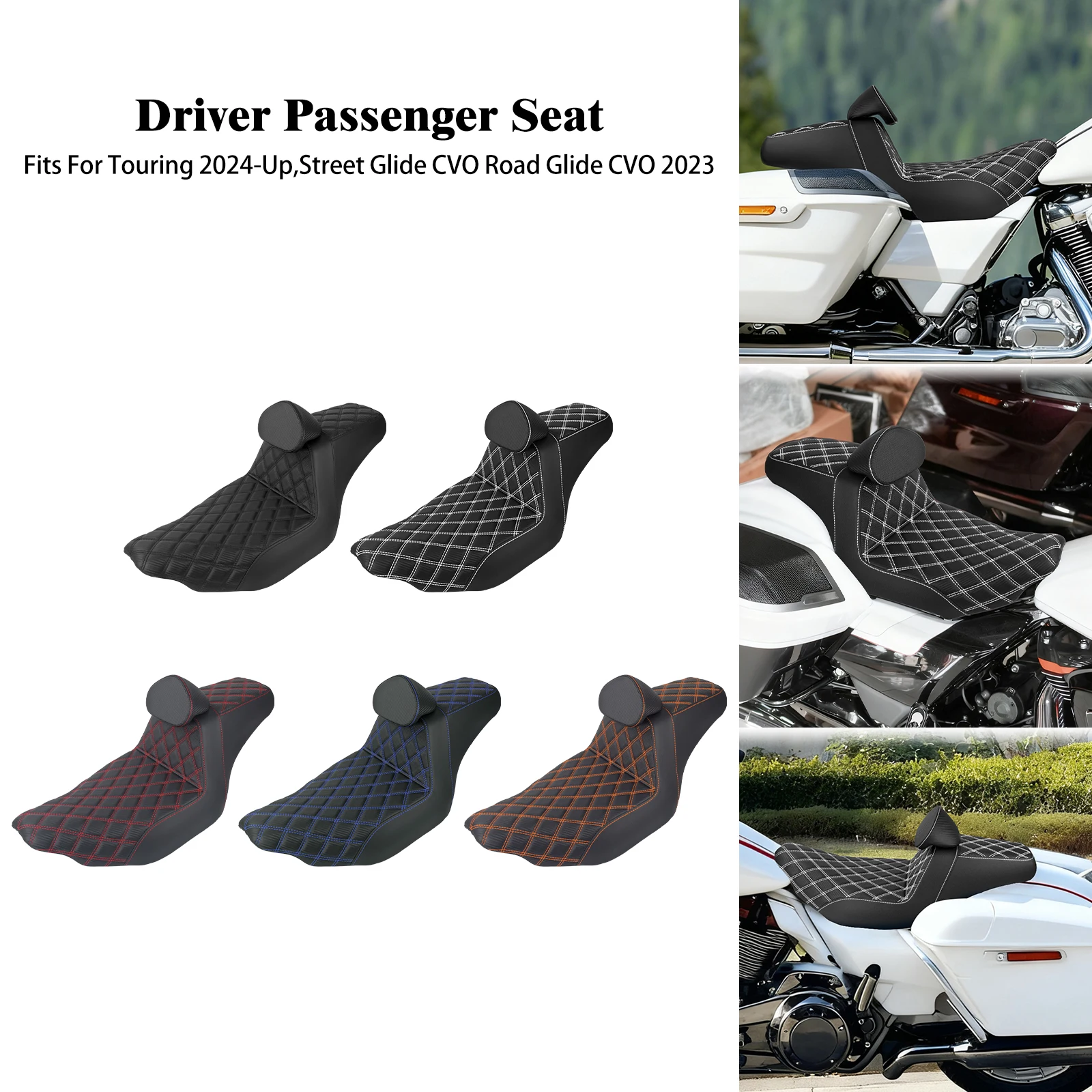 

2-Up Driver Passenger Seat Motorcycle Front Rear Seat With Rider Backrest Cushion For Harley Touring 24-UP Road Street Glide 23
