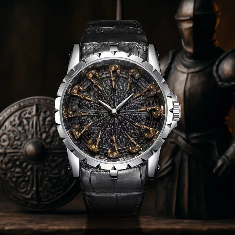 

A men's black strap minimalist sporty vintage engraved dial twelve-hour quartz watch