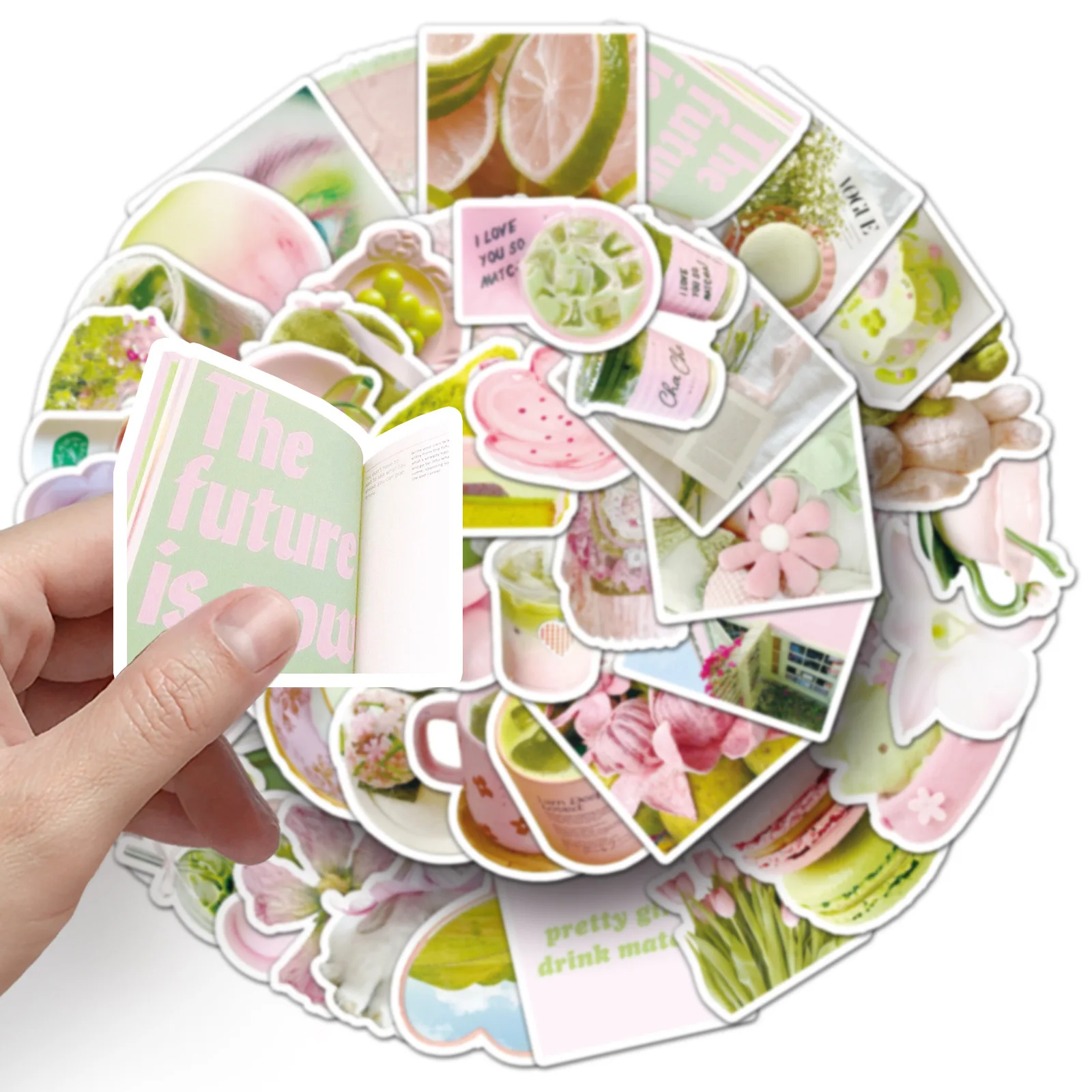 

51PCS Pink Green Ins Style Graffiti Stickers Small Fresh Decoration Handbooks Phone Cases iPad Waterproof Stickers Kids Toy