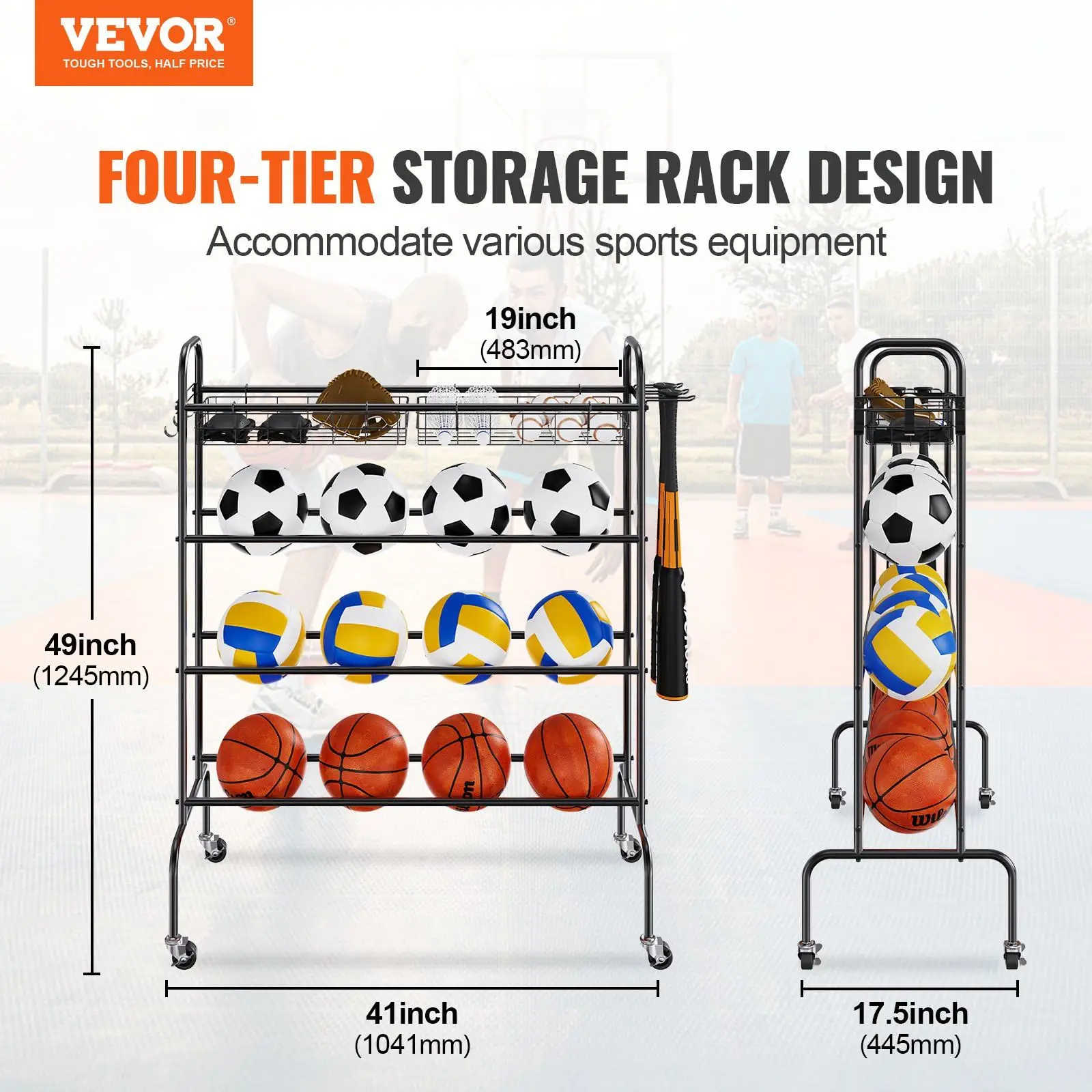 Hooks and Baskets, yers Rolling Basketball Shooting Training Stand, VEVOR Basketball Rack, 4-La