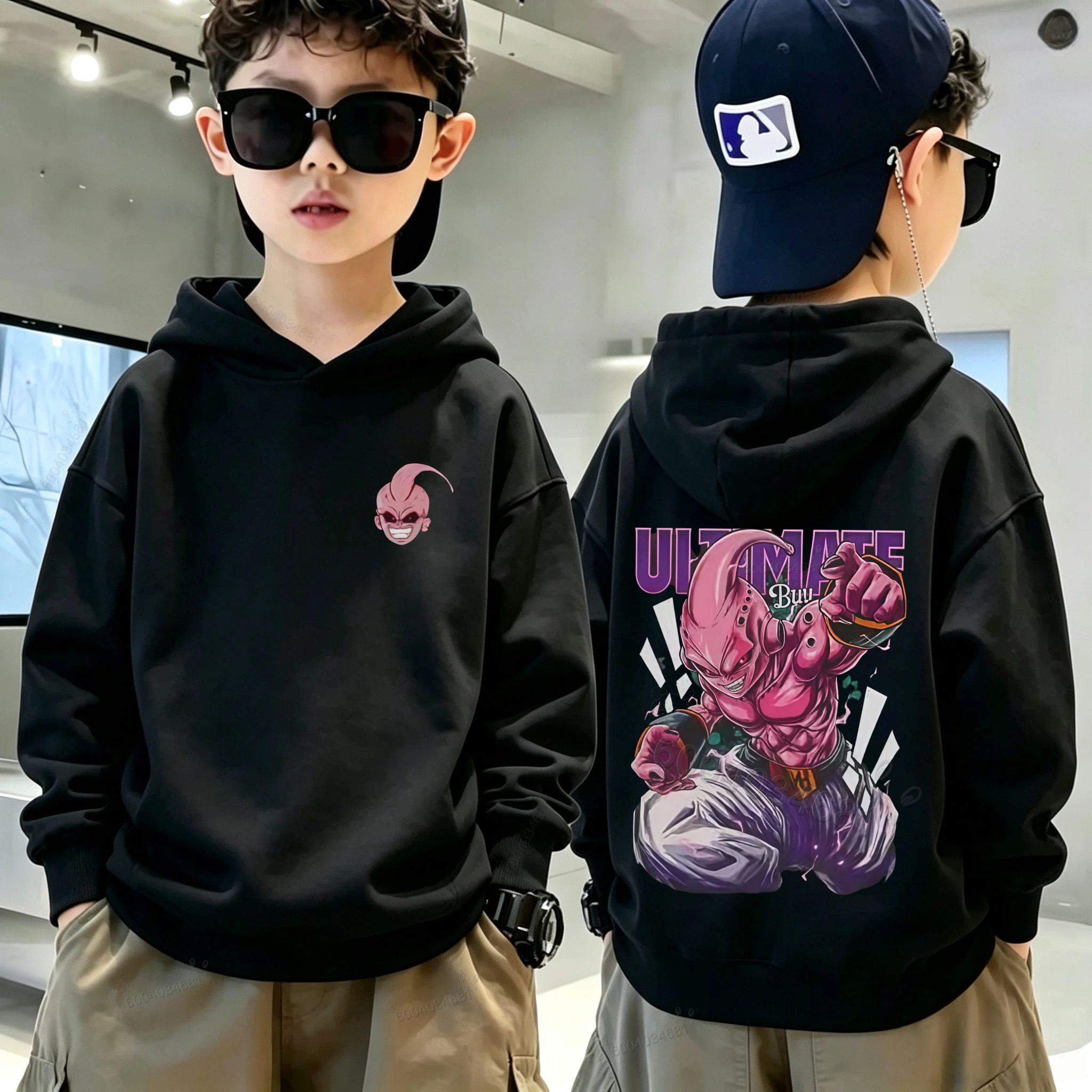 Winter and Autumn Children's Dragon Ball Z Pattern Hooded Sweatshirt - Korean-style Loose, Breathable and Comfortable Top