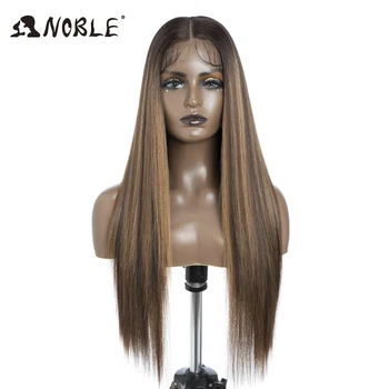 Edele Synthetische Kant Voorkant Pruik 30Inch 13X7 Rechte Kant Pruik Blonde Ombre Lijmloze Pruiken Voor Vrouwen Cosplay Kant Pruik Synthetische