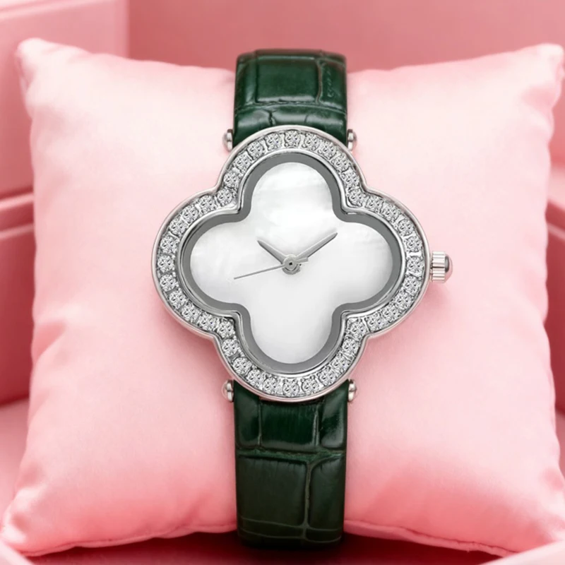 

Женские серебристо-зеленые повседневные модные кварцевые часы из искусственной кожи в лесном стиле