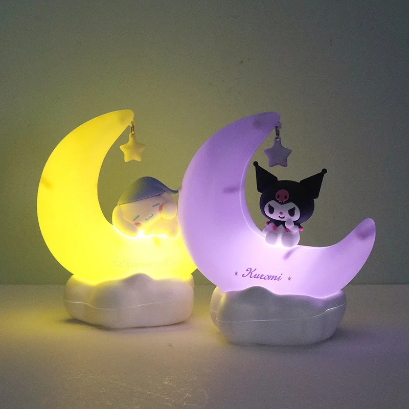 Genuíno bonito sanrio kuromi cinnamoroll crescente bonito sonho led luz-emitindo ornamentos bonito luz da noite presente das crianças