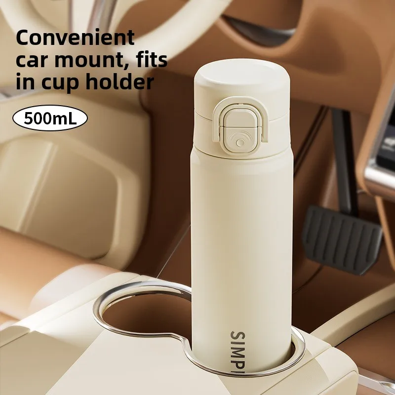 1pcs Simple Double Drink Thermos Cup 316 Stainless Steel Insulated Bottle with Straw Bounce Lid Portable for Daily Outdoor Use